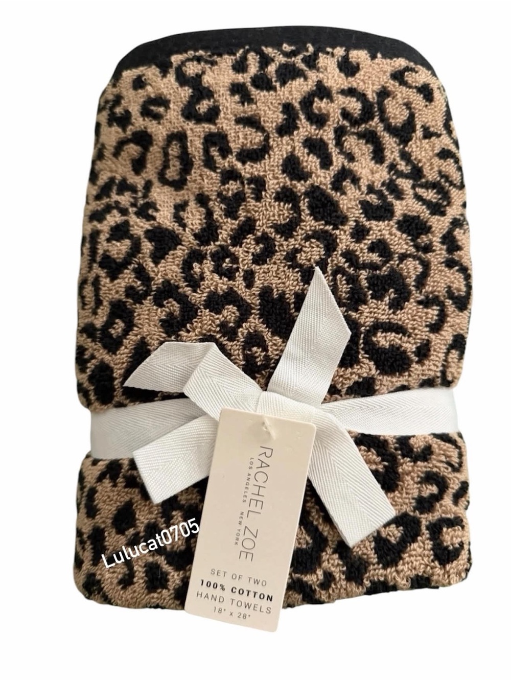 Rachel Zoe Leopard Cheetah Print 100% Cotton Hand Towels Set of 2 Bathroom Decor